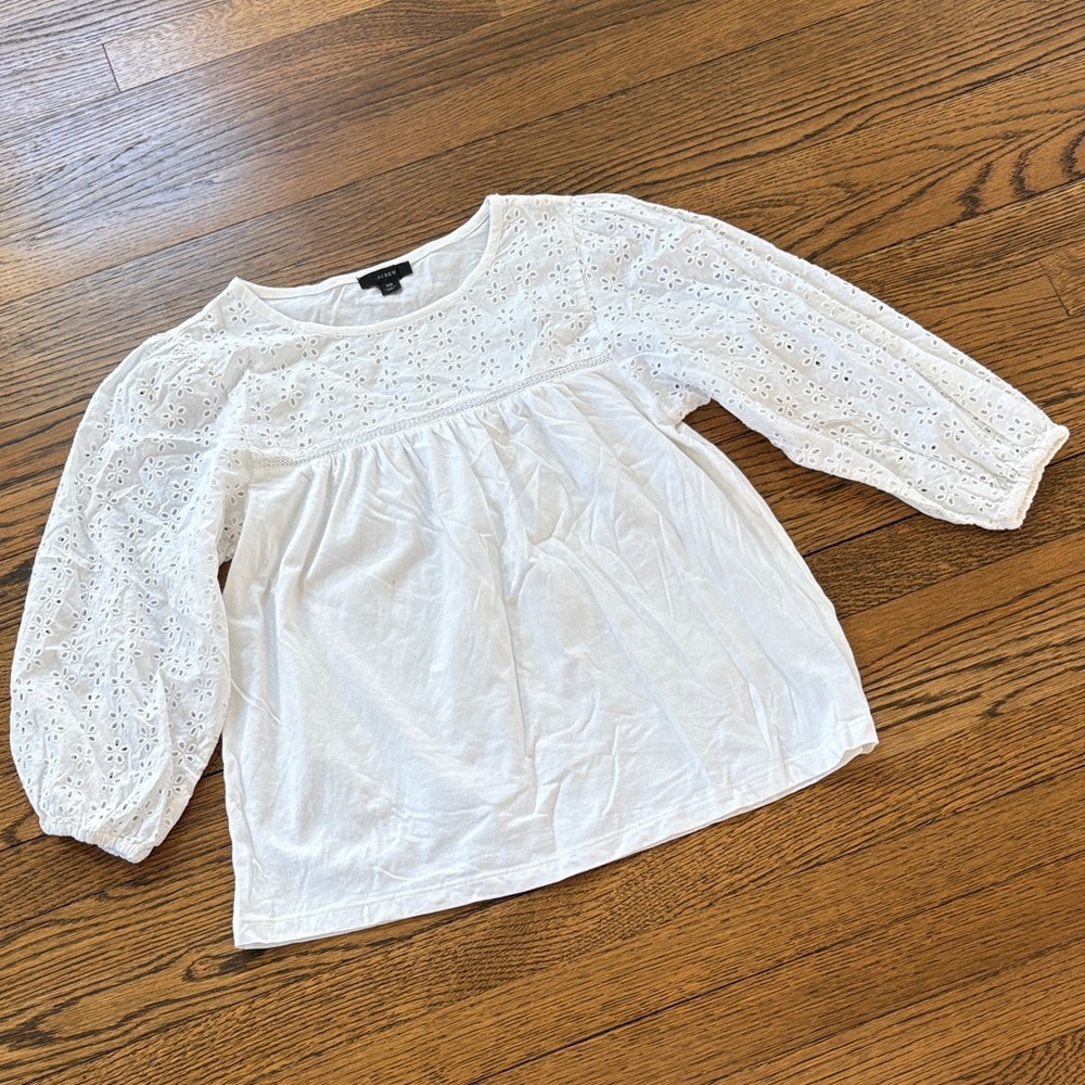 J. Crew White Eyelet Blouse with balloon sleeves, XS